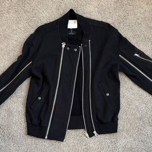 R13 Barneys New York Black Bomber Jacket with Silver zippers